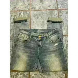 Ny Soho Jeans Women’s Sz 6 Boyfriend Gold Glitter Ankle Distressed Mid Rise City